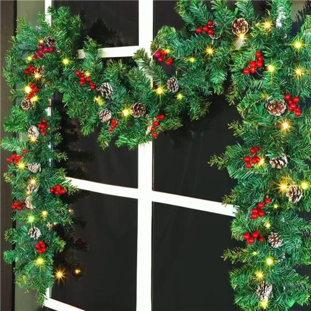 9 Foot Christmas Lighted Garland, Christmas Garland with Lights, Pre Lit Garland